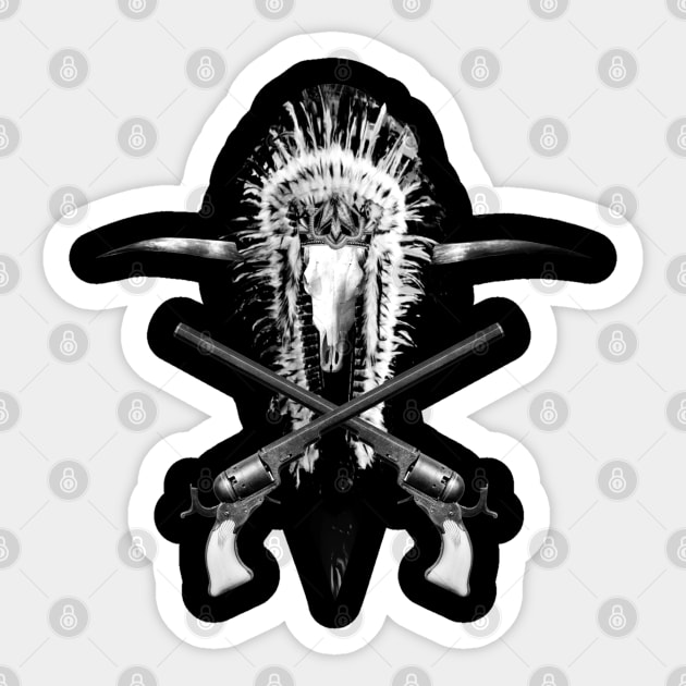 Long Horn Indian Style Skull Sticker by PoizonBrand